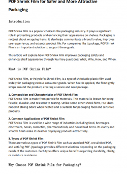 jtpackage POF Shrink Film: Enhancing Packaging Strength and Efficiency