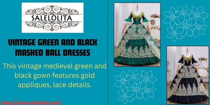 Vintage Green and Black Masked Ball Dresses with Gold Appliques – Salelolita