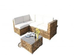 Yellow PE Rattan Furniture Dialogue Set with Teatable