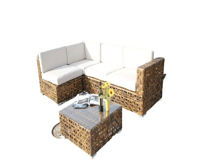 Yellow PE Rattan Furniture Dialogue Set with Teatable