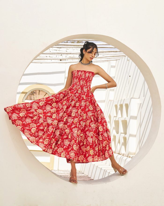 Buy Premium Handblock Tiered Dress Online