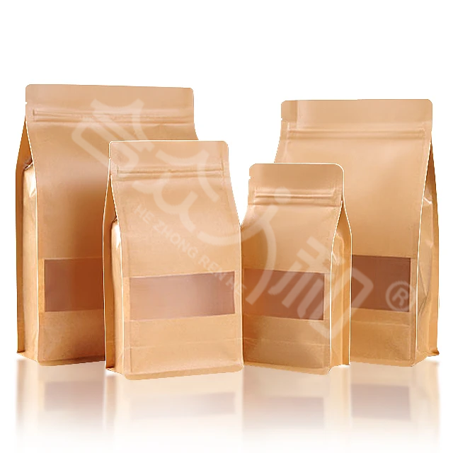 Flat Bottom Kraft Paper Pouch With Window