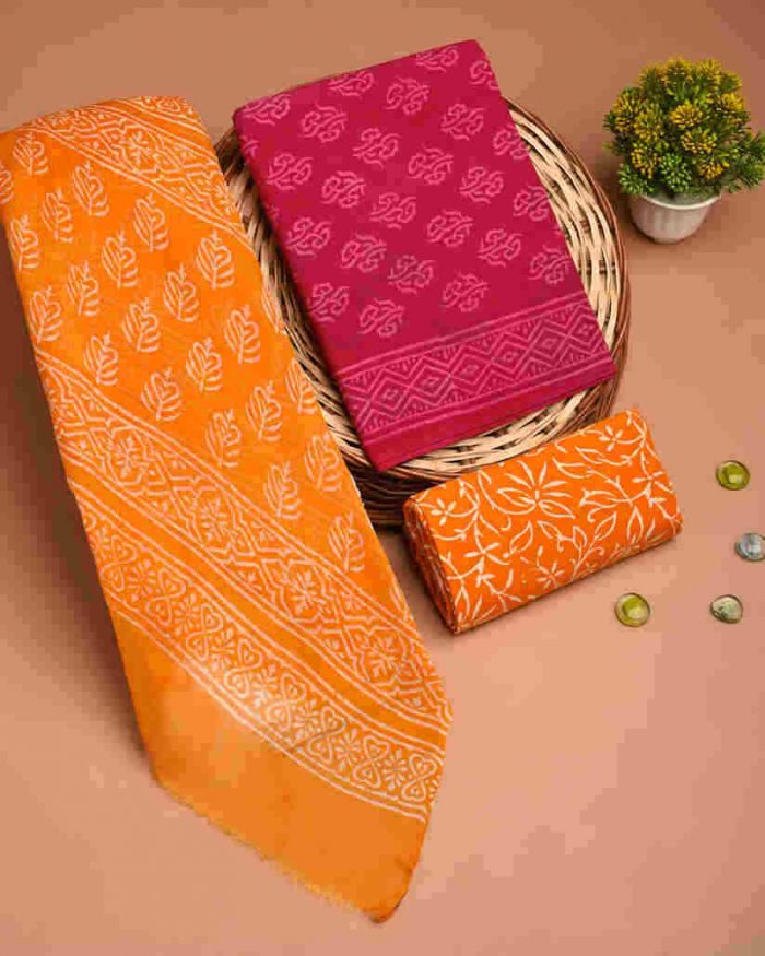 Shop Premium Cotton Suit with Elegant Chiffon Dupatta Online foe Women