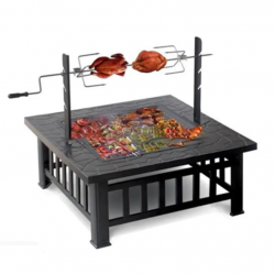 ? Outdoor Square Fire Pit Table with BBQ Grill ?