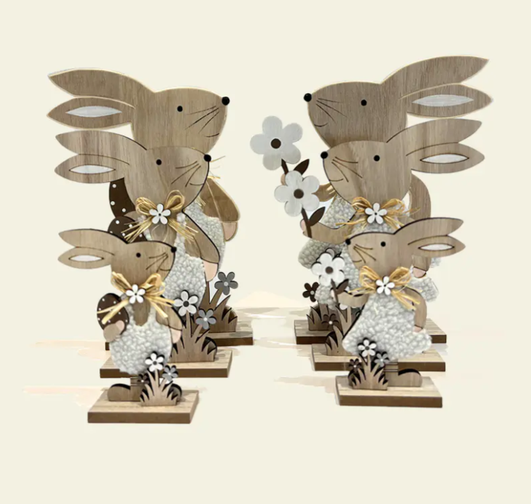 Wooden Bunny And Egg Easter Decoration Set