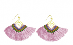 Handmade Earring Cotton Tassel Colourful Brass Spiral Shape