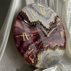 Shop Premium Cream Stone & Velvet Red Resin Wall Clock for Living Room