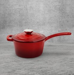 Enamel cast iron frying pan with lid