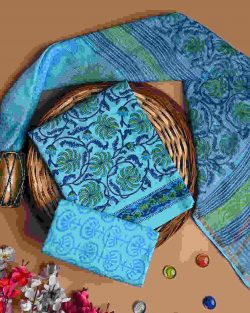 Shop Premium Hand Block Printed Cotton Suit with Dupatta Online