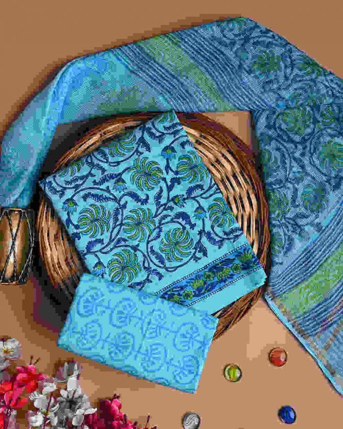 Shop Premium Hand Block Printed Cotton Suit with Dupatta Online