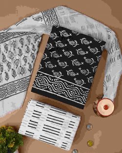 Shop New Sanganeri Printed Cotton Suit with Chiffon Dupatta Online