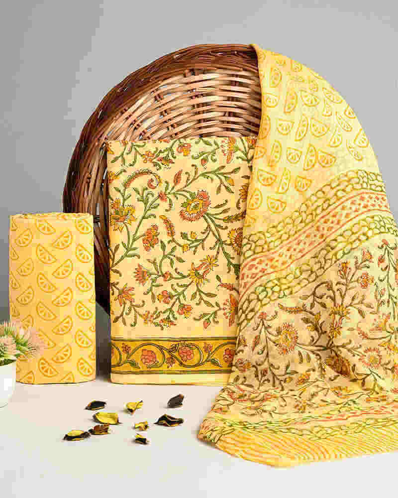 Buy Exclusive Jaal Printed Cotton Suit with Chiffon Dupatta Online