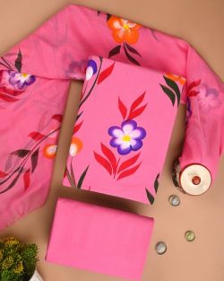 Buy Hand-Printed Cotton Suit with Chiffon Dupatta Online | Chavi Fashion
