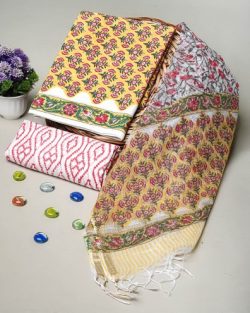 Shop Hand-Painted Cotton Suit with Kota Doria Dupatta Online