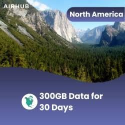 Airhub eSIM North America: 300GB Data for USA, CAN & MEX