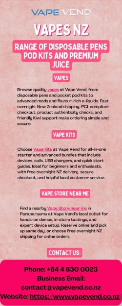 Vapes NZ range of disposable pens pod kits and premium juice
