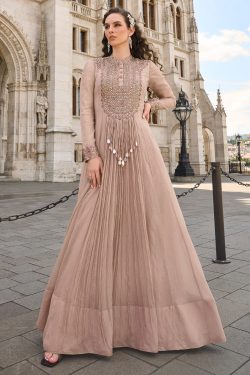 Rose-Beige silk Anarkali Dress