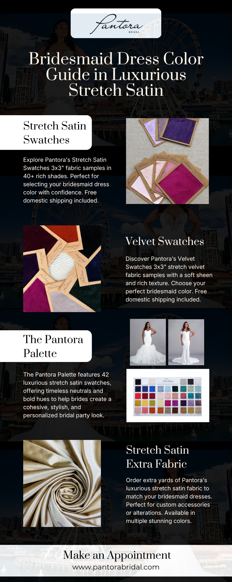 Bridesmaid Color & Satin Fabric Swatches | Pantora Bridal