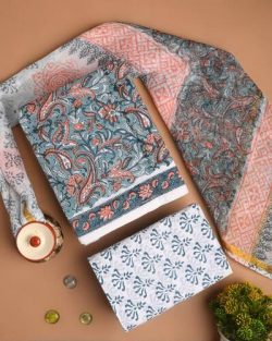 Shop Exclusive Hand Block Print Cotton Suit with Kota Dupatta Online