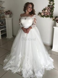 Prinzessin Sweep Zug Faszinierend Normale Taille Tüll Lange Ärmeln A-Linie Brautkleid – Me ...