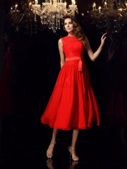 Reißverschluss Chiffon Empire Taille Abendkleid mit Hohem Kragen mit Schleife – MeKleid.de