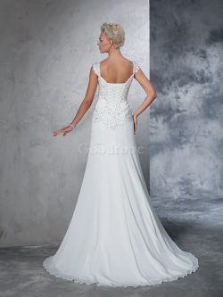 Robe de mariée longue ligne a bretelles spaghetti cordon avec chiffon – GoodRobe