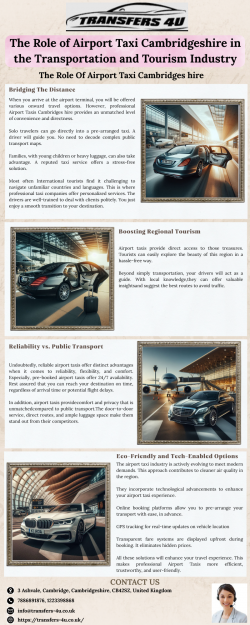 The Role of Airport Taxi Cambridges hire in the Transportation and Tourism Industry