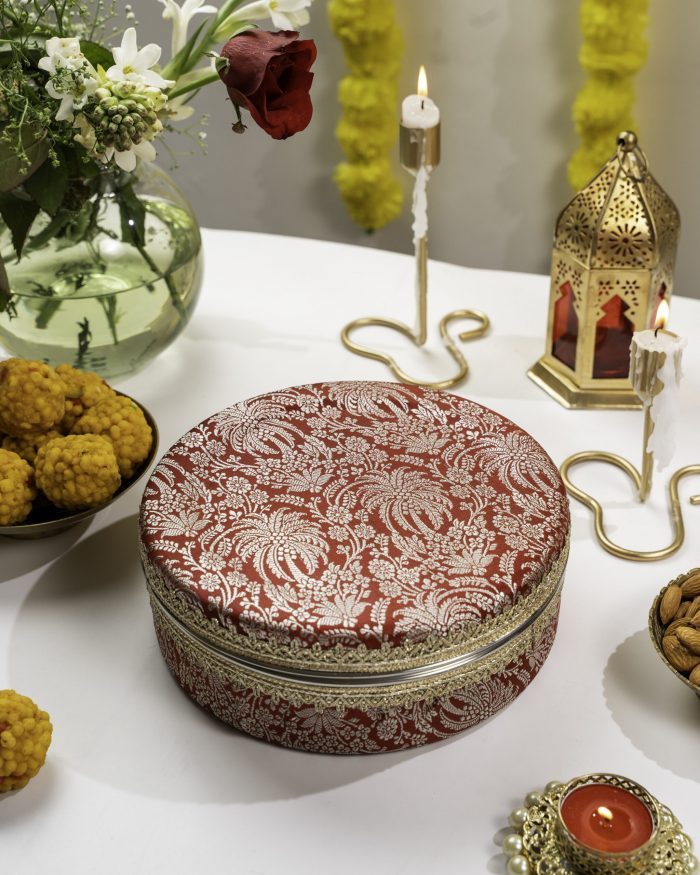 Beautiful Saaj Flat Ladoo Box From Navka Studio