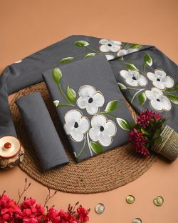Premium Grey Floral Cotton Suit with Traditional Prints for Women