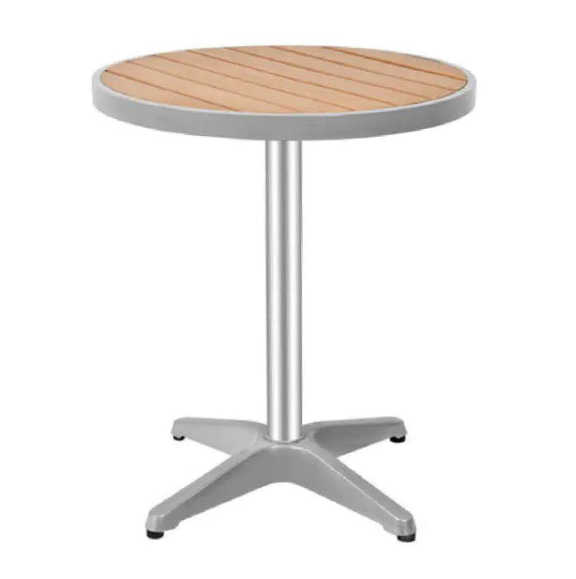 Commercial Aluminium Frame Wood Top Round Bar Table