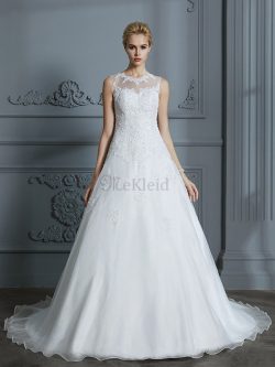 Ärmellos Tüll Schaufel-Ausschnitt Unglaublich Duchesse-Linie Brautkleid mit Applikation –  ...