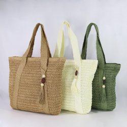 Boho Handmade Straw Beach Tote with Tassel