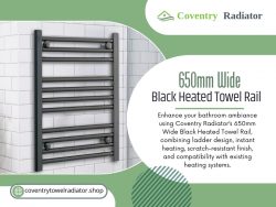 650mm Wide Black Heated Towel Rail Radiators