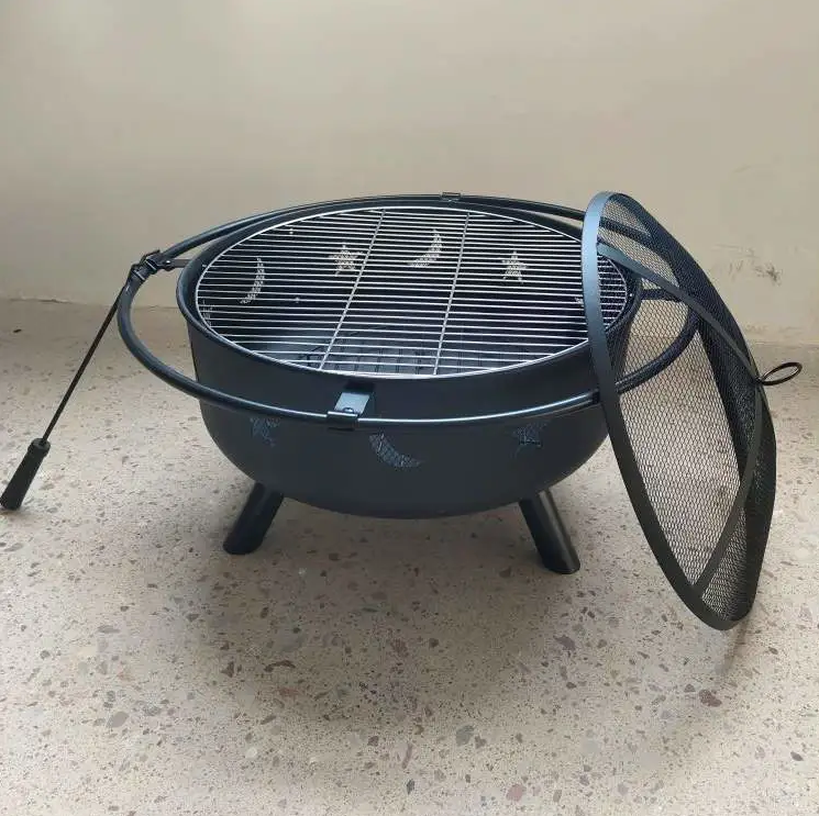 Outdoor Portable Fire Pit Grill with Mesh Lid Tool