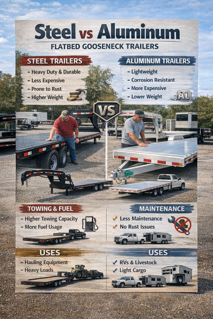 Steel vs Aluminum Flatbed Gooseneck Trailers
