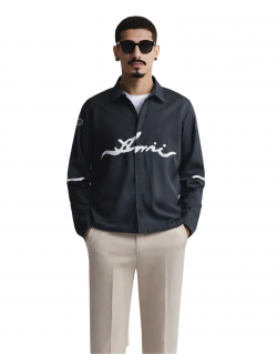 Black AMIRI Script Logo Shirt | The Leisure Collar