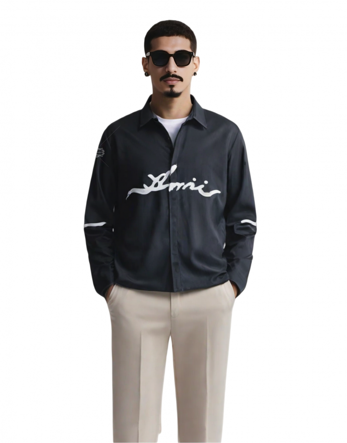 Black AMIRI Script Logo Shirt | The Leisure Collar