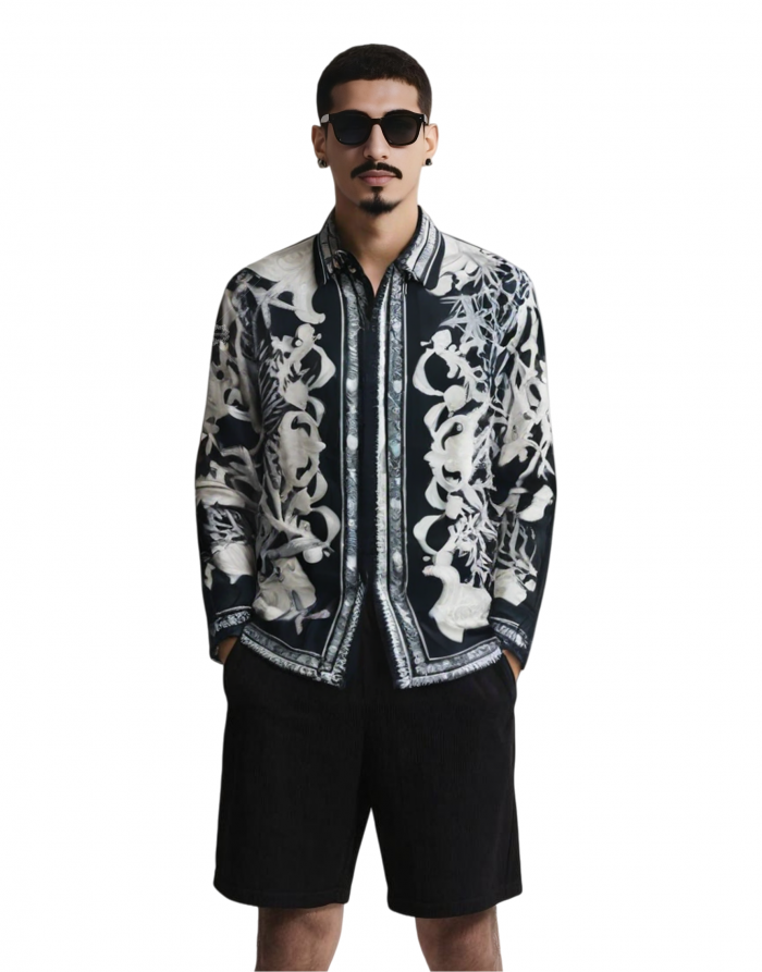 Monochrome Marine Baroque Shirt | The Leisure Collar﻿