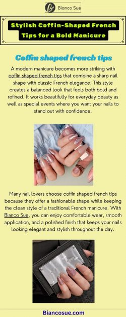 Stylish Coffin-Shaped French Tips for a Bold Manicure