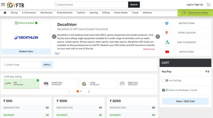 Buy Decathlon E Gift Card & Decathlon Gift Voucher Online