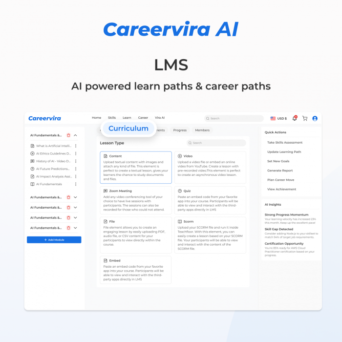 CareerVira AI LMS Lessons | Create Engaging Course Content