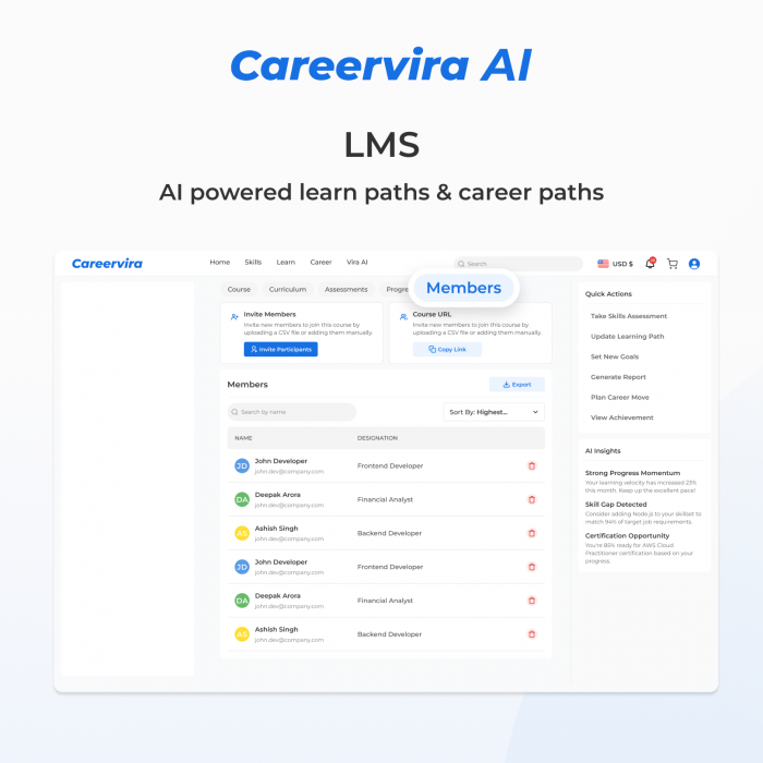 CareerVira AI LMS Members | Manage Learners & Teams Easily