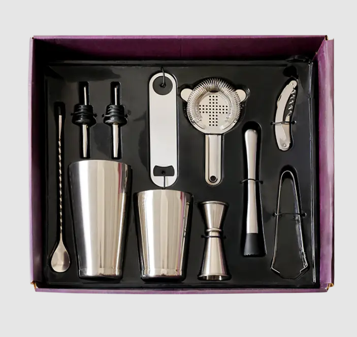 10-piece stainless steel boston shaker bar set