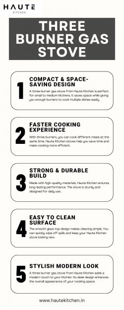 Three Burner Gas Stove – Efficient Cooking with Haute Kitchen
