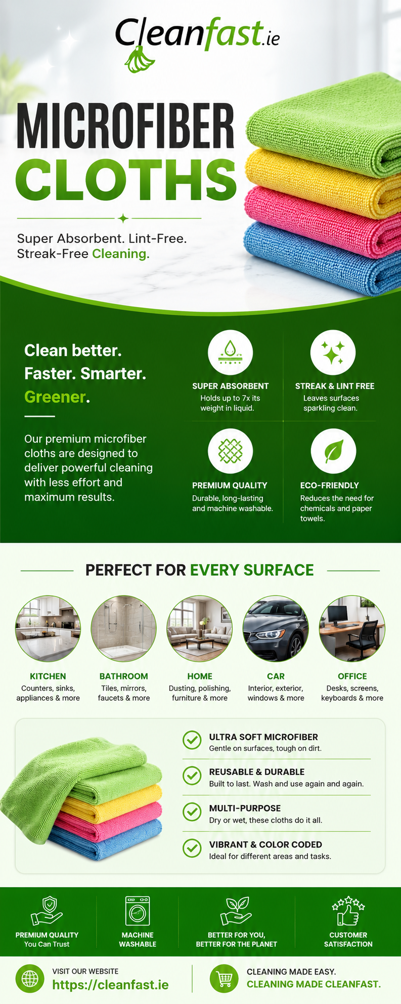 High-Quality Microfiber Cloths by Cleanfast.ie