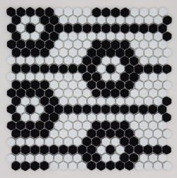Black & White Hexagon Recycled Glass Flower Mosaic