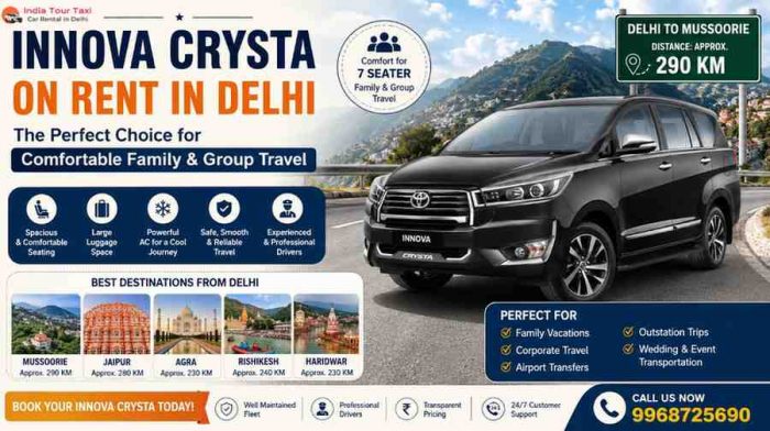 Affordable Innova Crysta on Rent in Delhi for Comfortable Group Travel