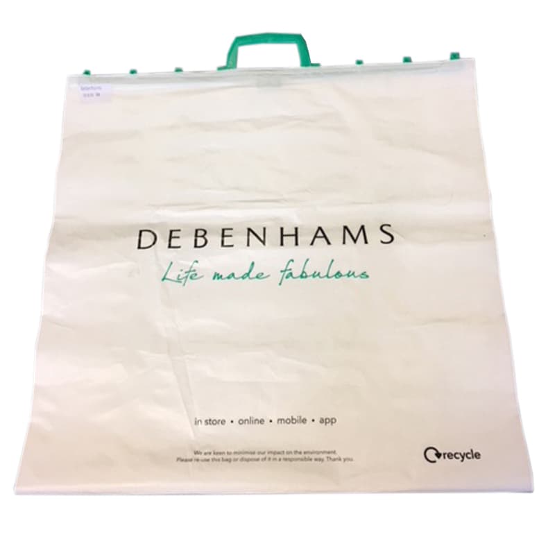 Custom rigid clip snap seal hook hard handle packaging clothes poly plastic shopping bag with logo