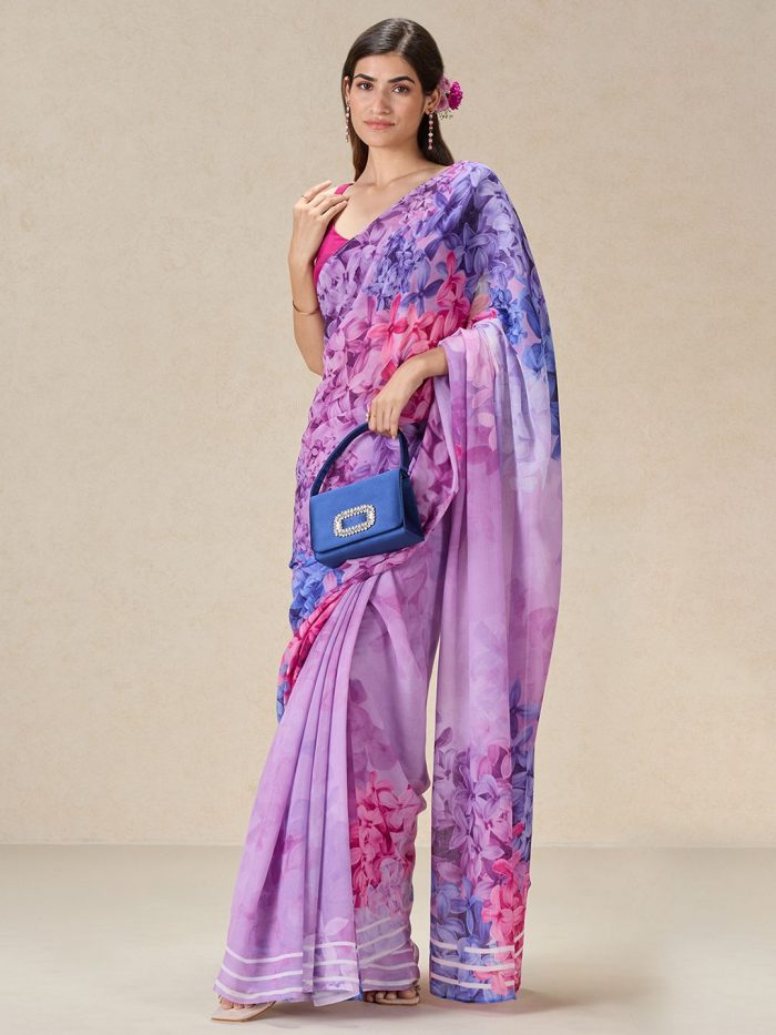 Garlanded Dreams Lilac Liva Chiffon Saree by navyasa