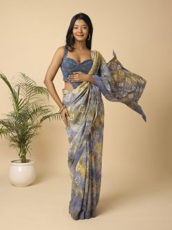 Festive Abstracts Off White Liva Georgette Saree Sophisticated Wear